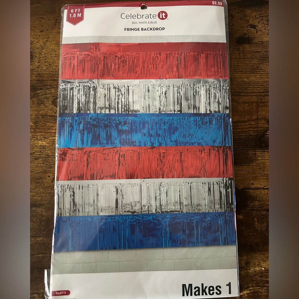 6 foot Celebrate IT Red, White & Blue Fringe Backdrop